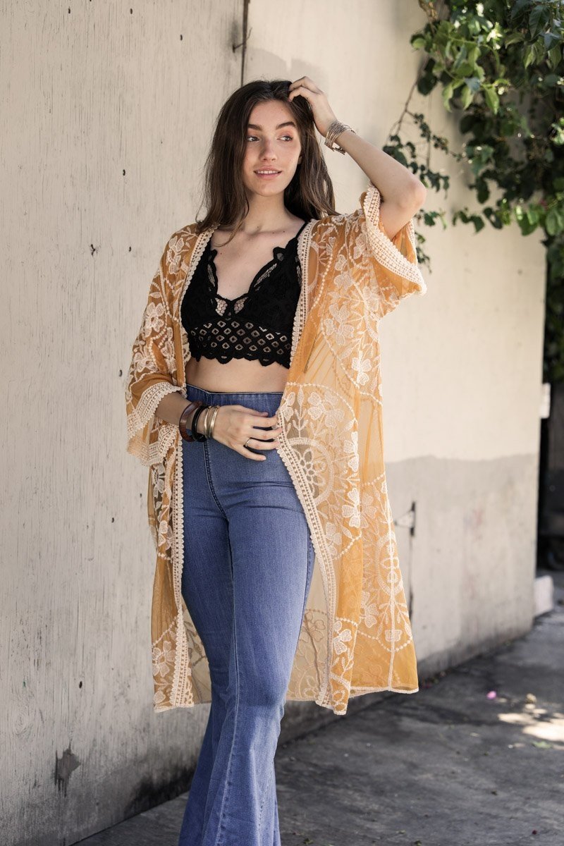 Contrast Mesh Cotton Lace Kimono - NeoKira Unlimited