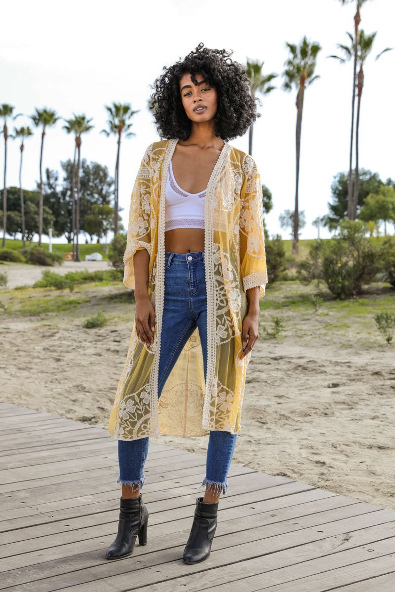Contrast Mesh Cotton Lace Kimono - NeoKira Unlimited