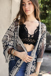 Contrast Mesh Cotton Lace Kimono Kimono Leto Collection Navy  