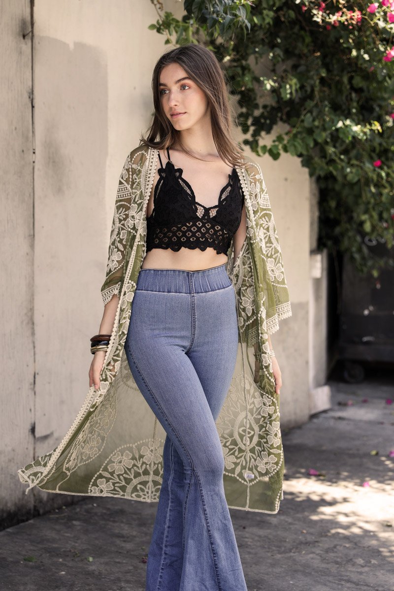 Contrast Mesh Cotton Lace Kimono - NeoKira Unlimited