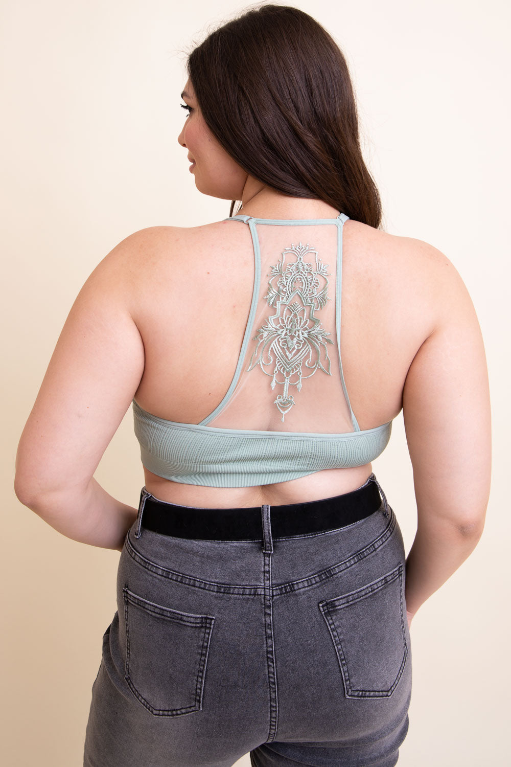 Curvy Tattoo Back Bralette Bralette Plus Leto Collection 1X2X Sage 