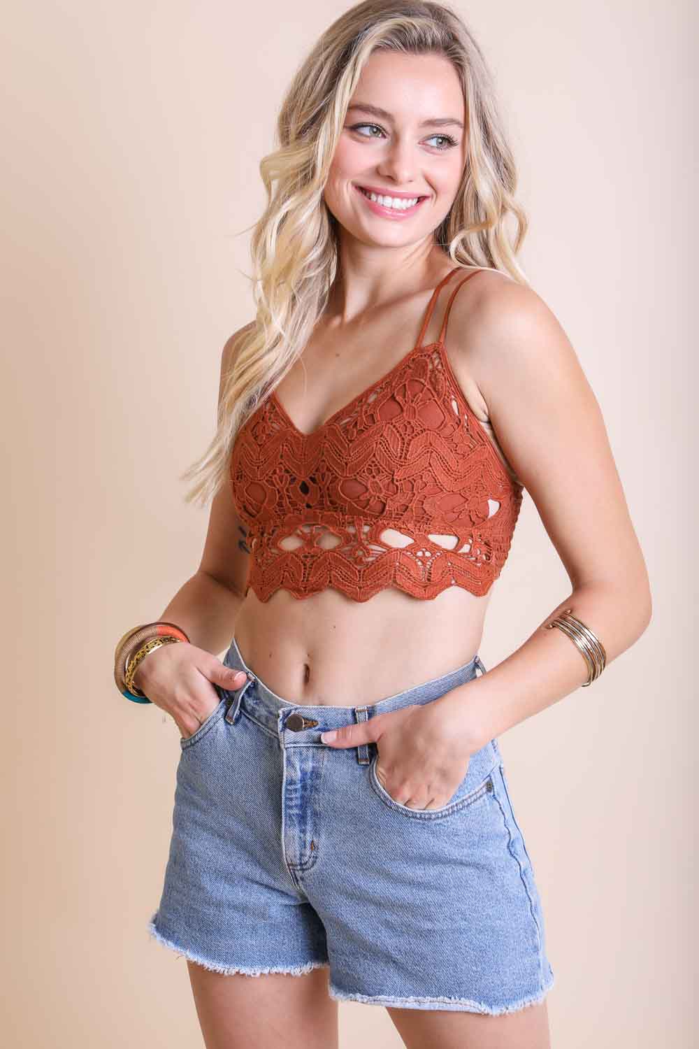 Cotton Crochet Longline Bralette Bralette Leto Collection Small Rust 