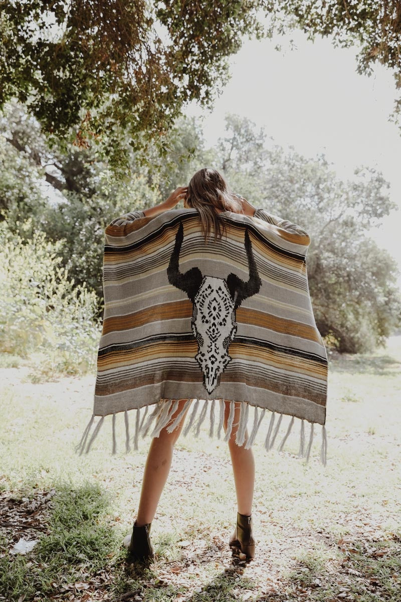 Cow Skull Serape Kimono Leto Collection Gray  