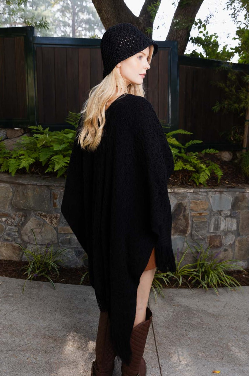 Cozy Haven Embroidered Tassel Wrap Ponchos