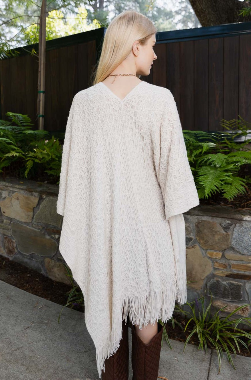 Cozy Haven Embroidered Tassel Wrap Ponchos