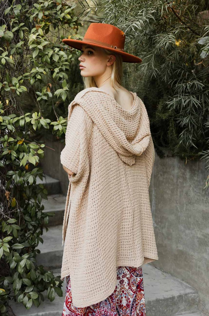 Cozy Soft Waffle Hooded Ruana Ponchos Leto Collection   