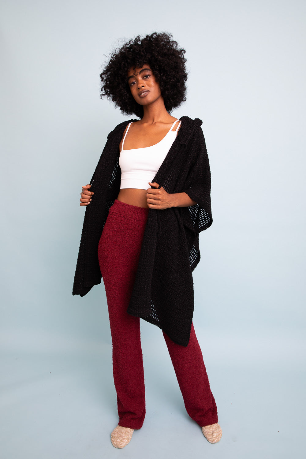 Cozy Soft Waffle Hooded Ruana Ponchos Leto Collection   