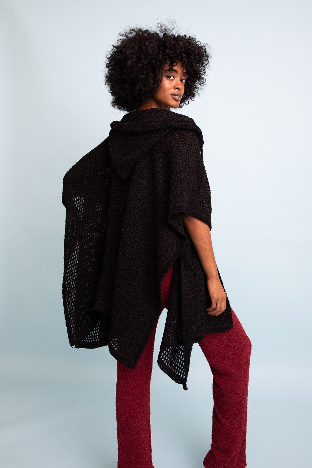 Cozy Soft Waffle Hooded Ruana Ponchos Leto Collection   