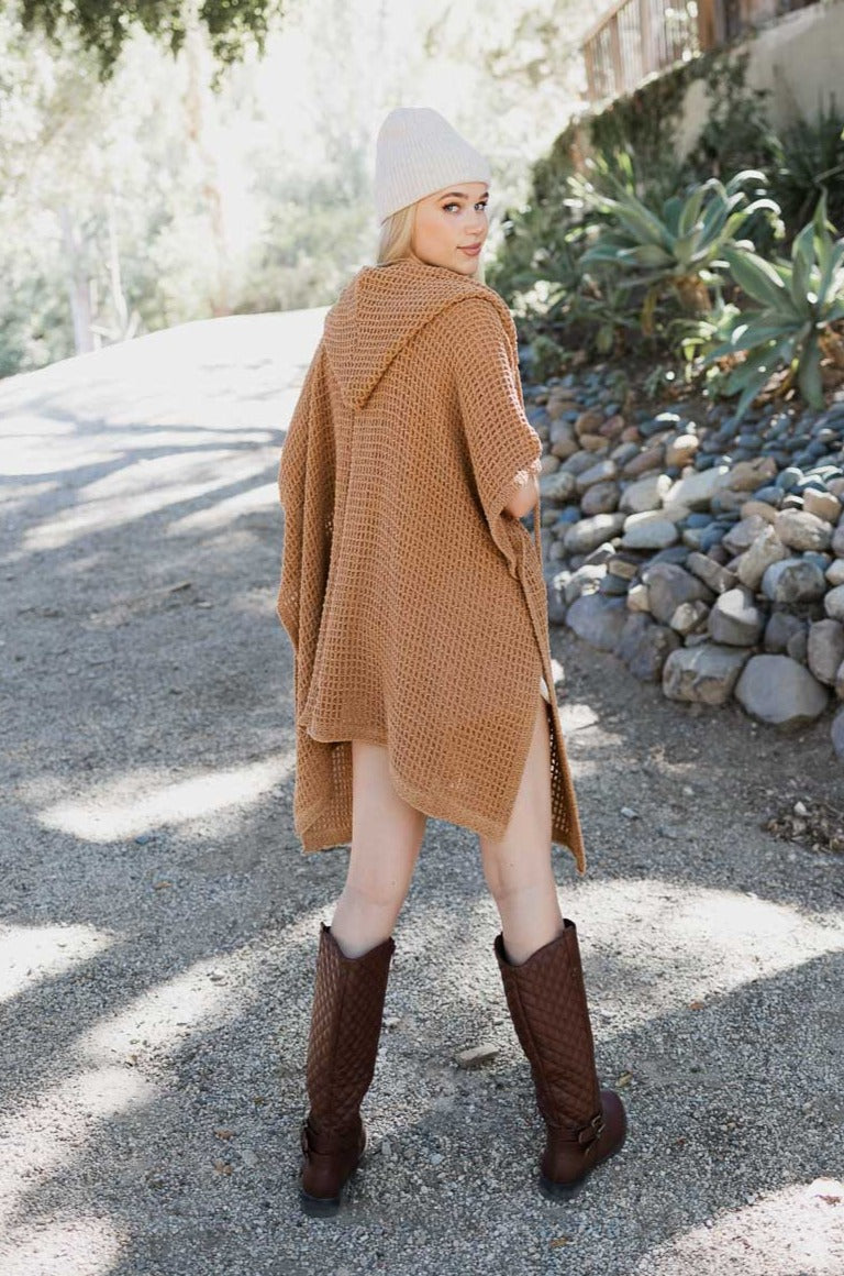 Cozy Soft Waffle Hooded Ruana Ponchos Leto Collection   