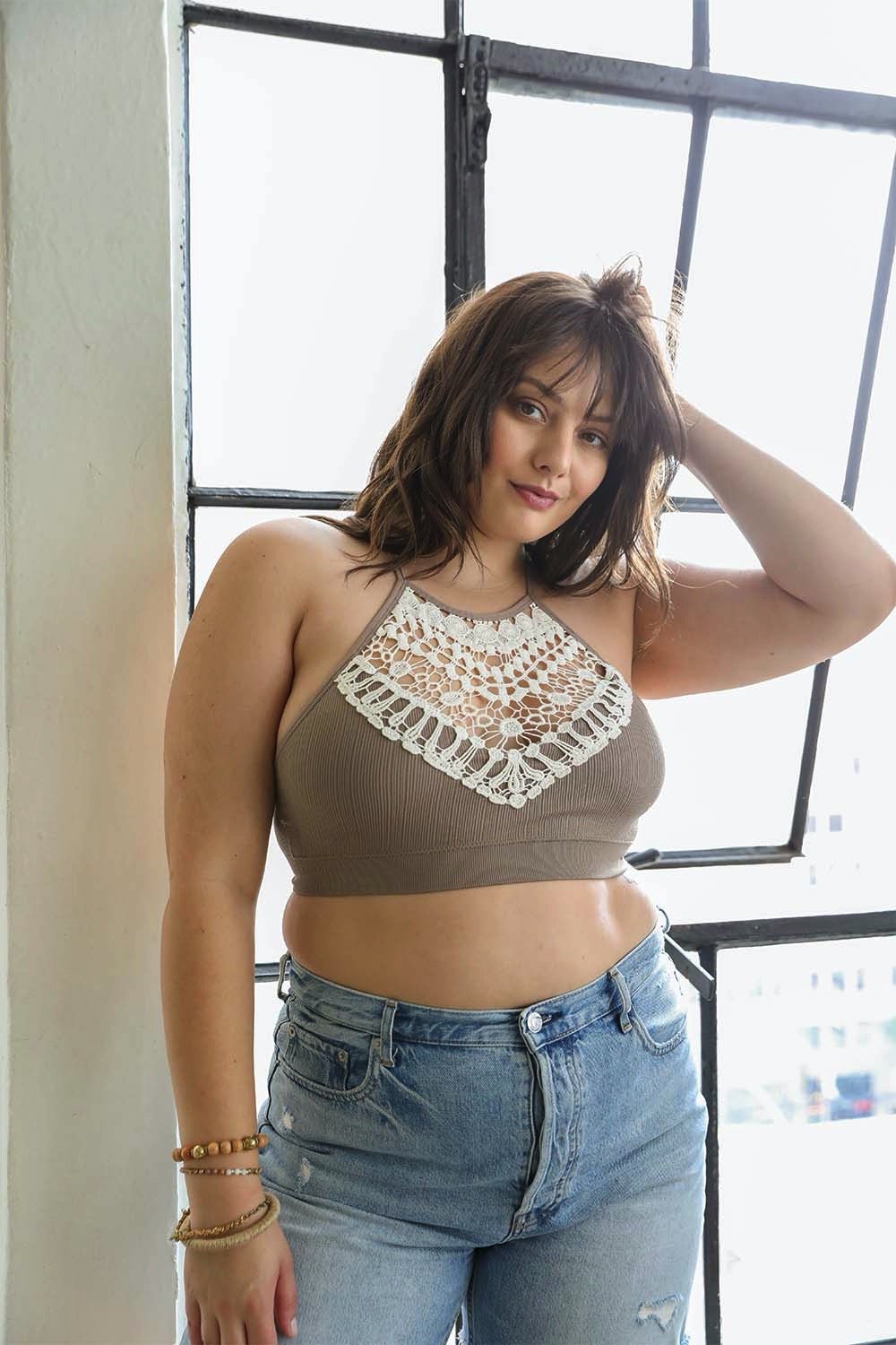 Crochet Lace Bralette Plus Bralette Plus Leto Collection XL Mocha 