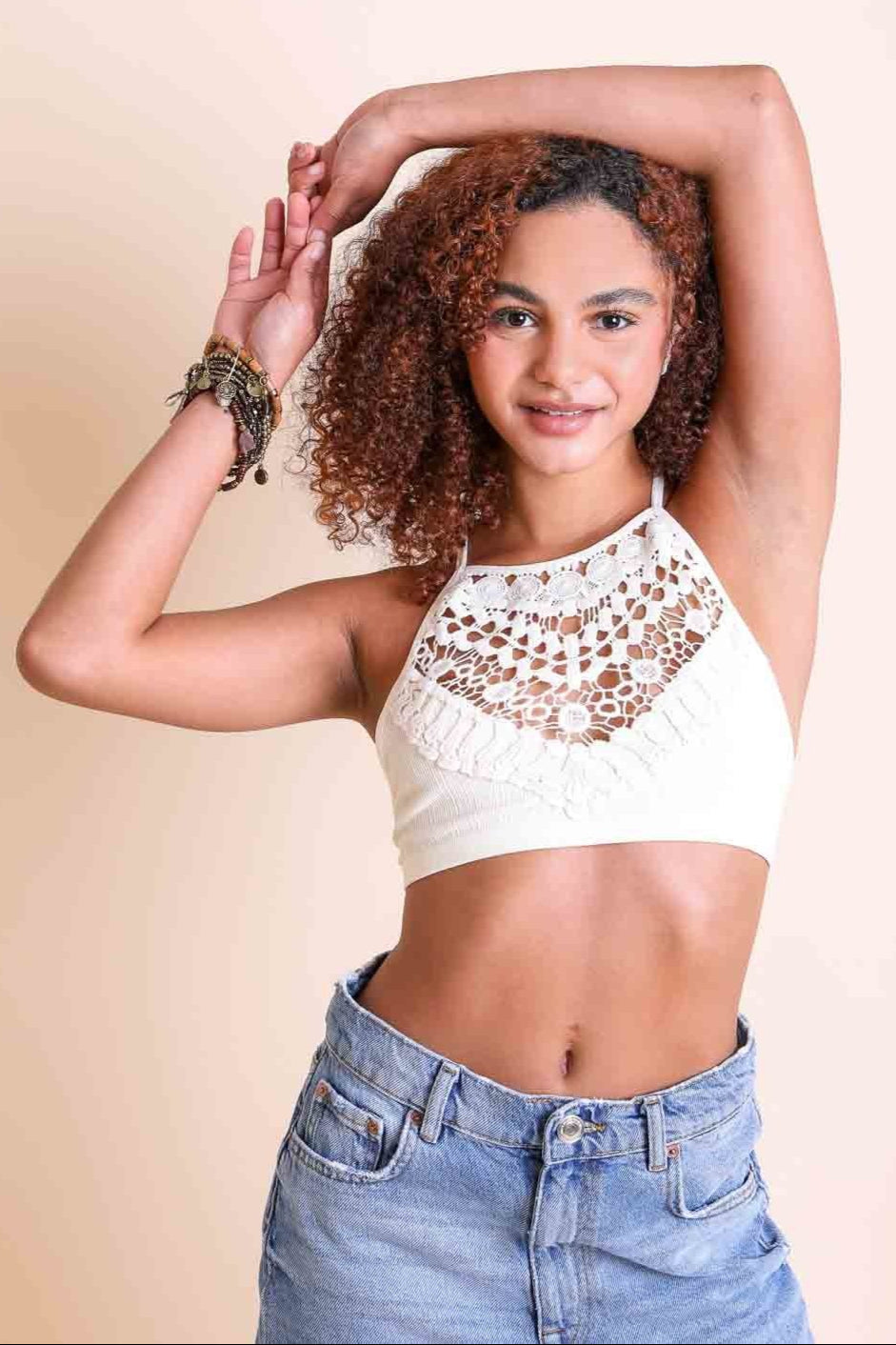 Crochet Lace High Neck Bralette – Halter Style with Cross-Back - NeoKira Unlimited