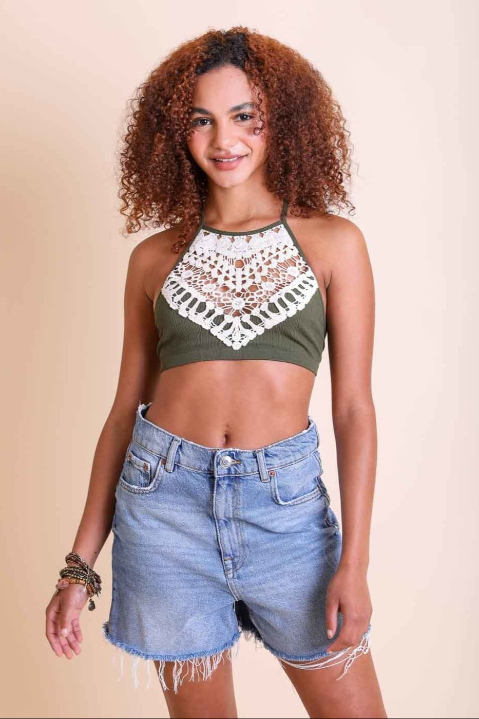 Crochet Lace High Neck Bralette – Halter Style with Cross-Back - NeoKira Unlimited