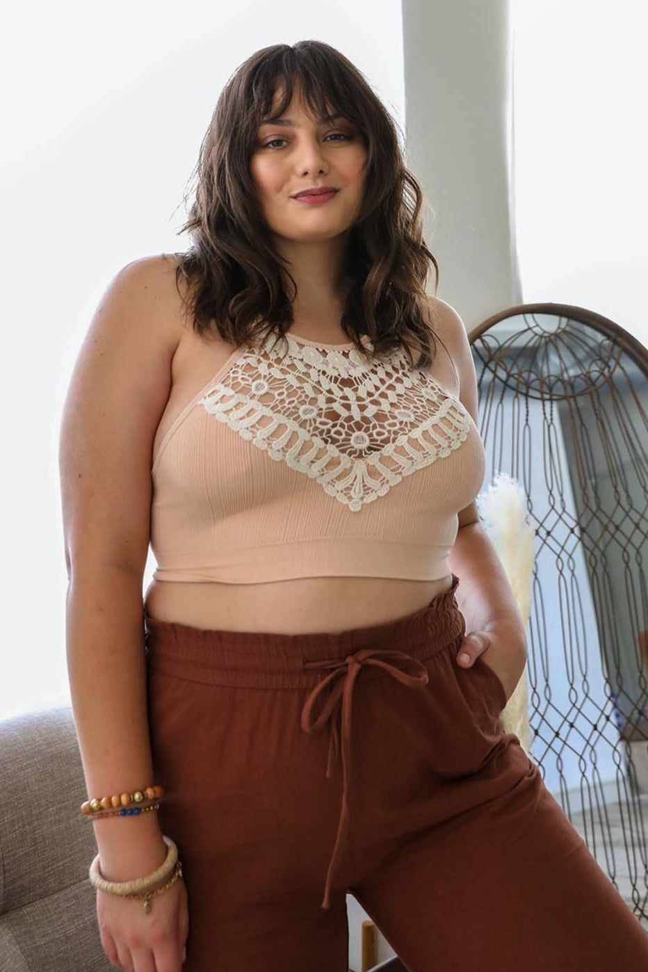 Crochet Lace High Neck Bralette – Halter Style with Cross-Back - NeoKira Unlimited