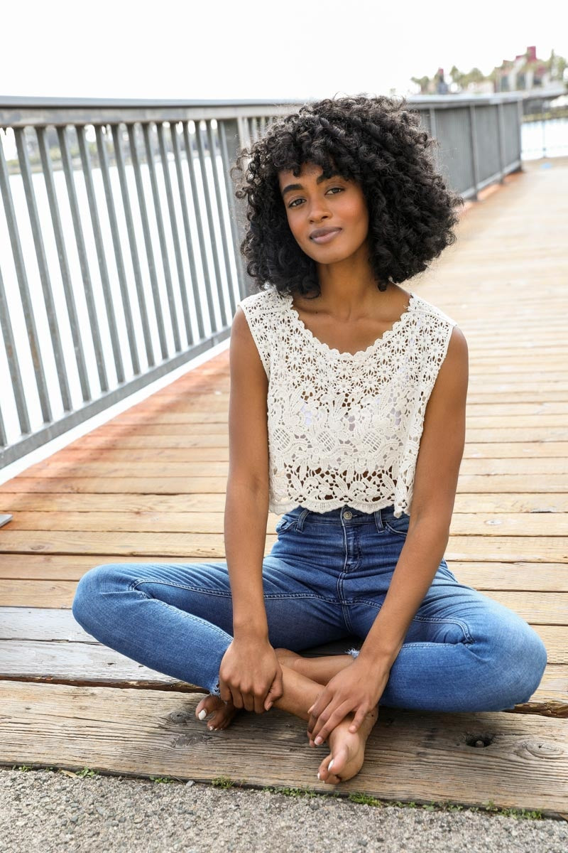 Crochet Layering Crop Top Top Leto Collection Ivory  