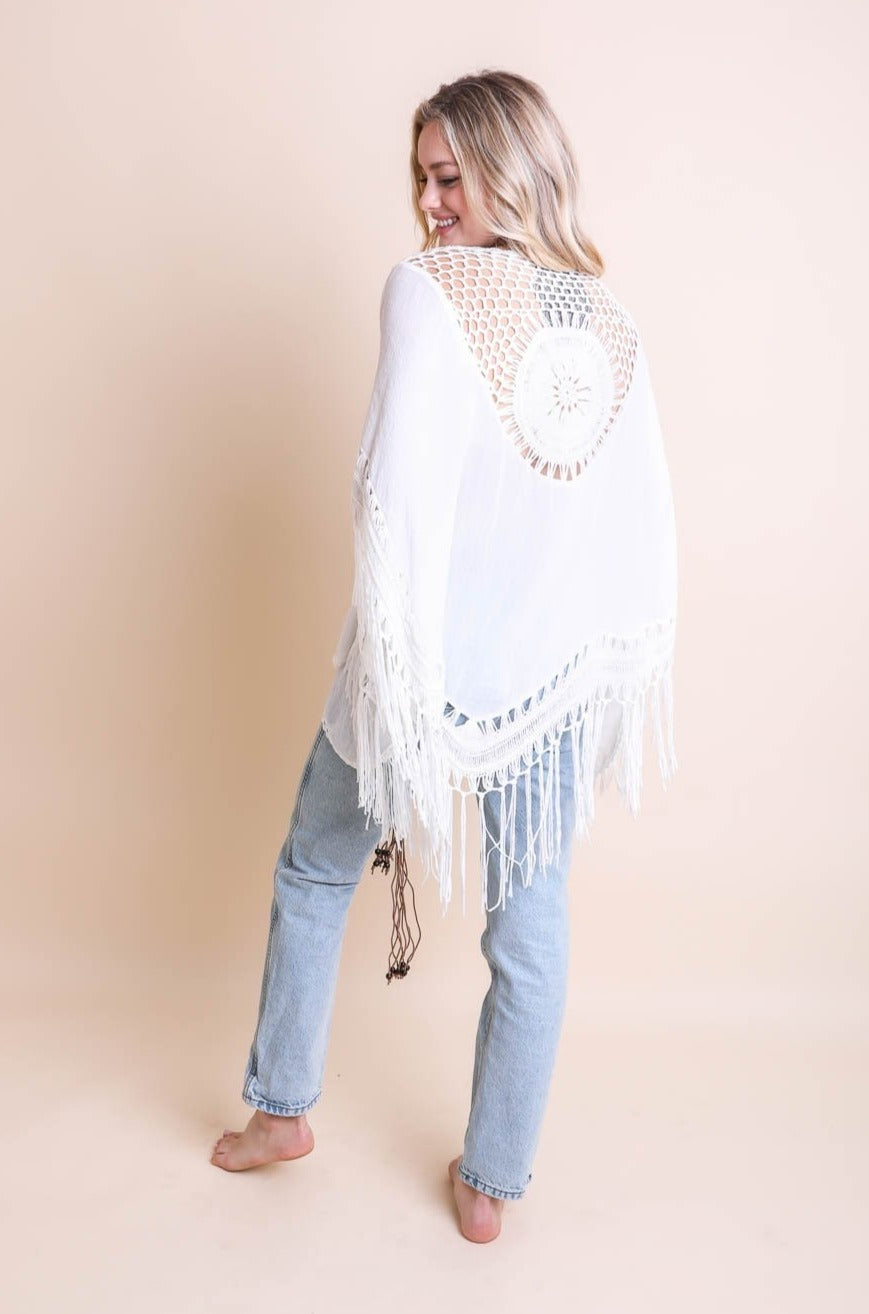 Crochet Medallion Tassel Kimono Ponchos