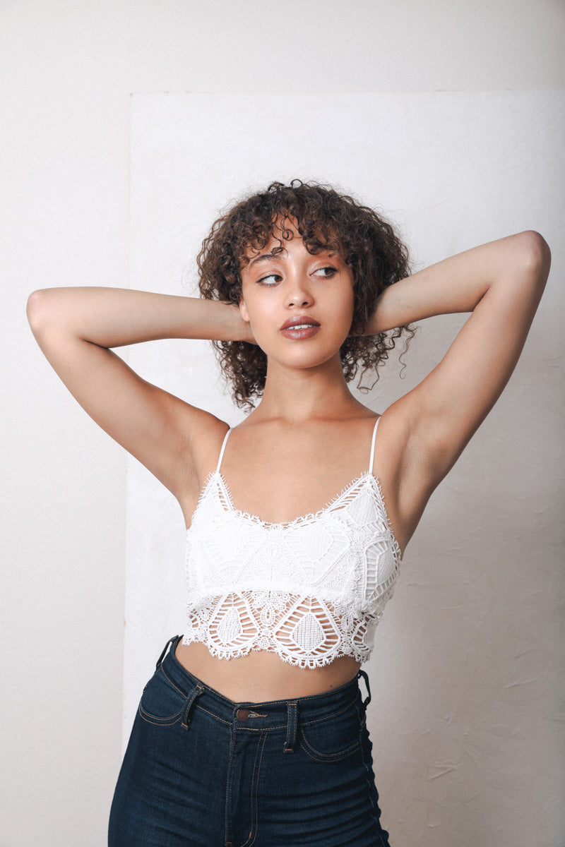 Crochet Overlay Longline Bralette Bralette Leto Collection Small White 