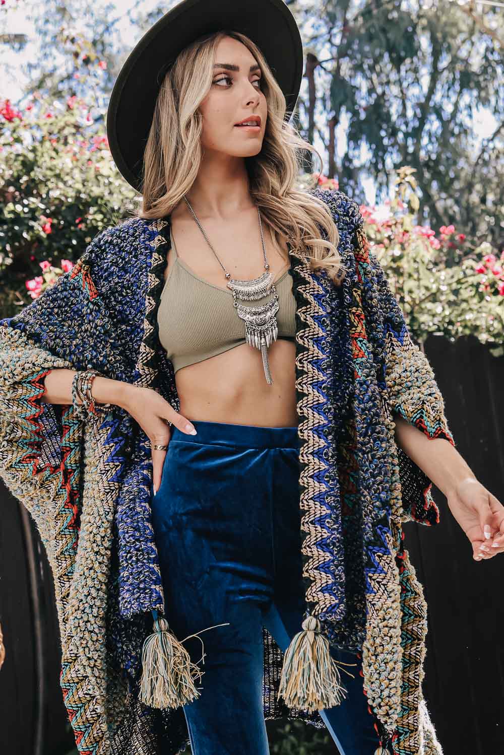 Crochet Patterned Ruana with Tassels - NeoKira Unlimited