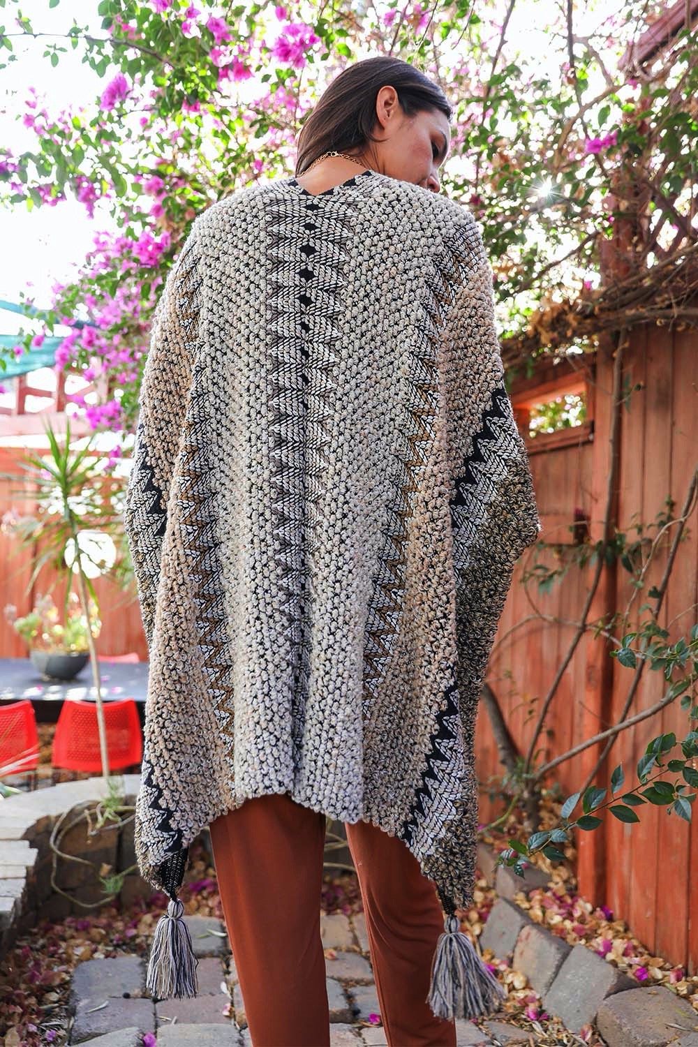 Crochet Patterned Ruana with Tassels - NeoKira Unlimited