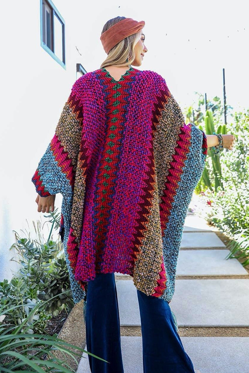 Crochet Patterned Ruana with Tassels - NeoKira Unlimited