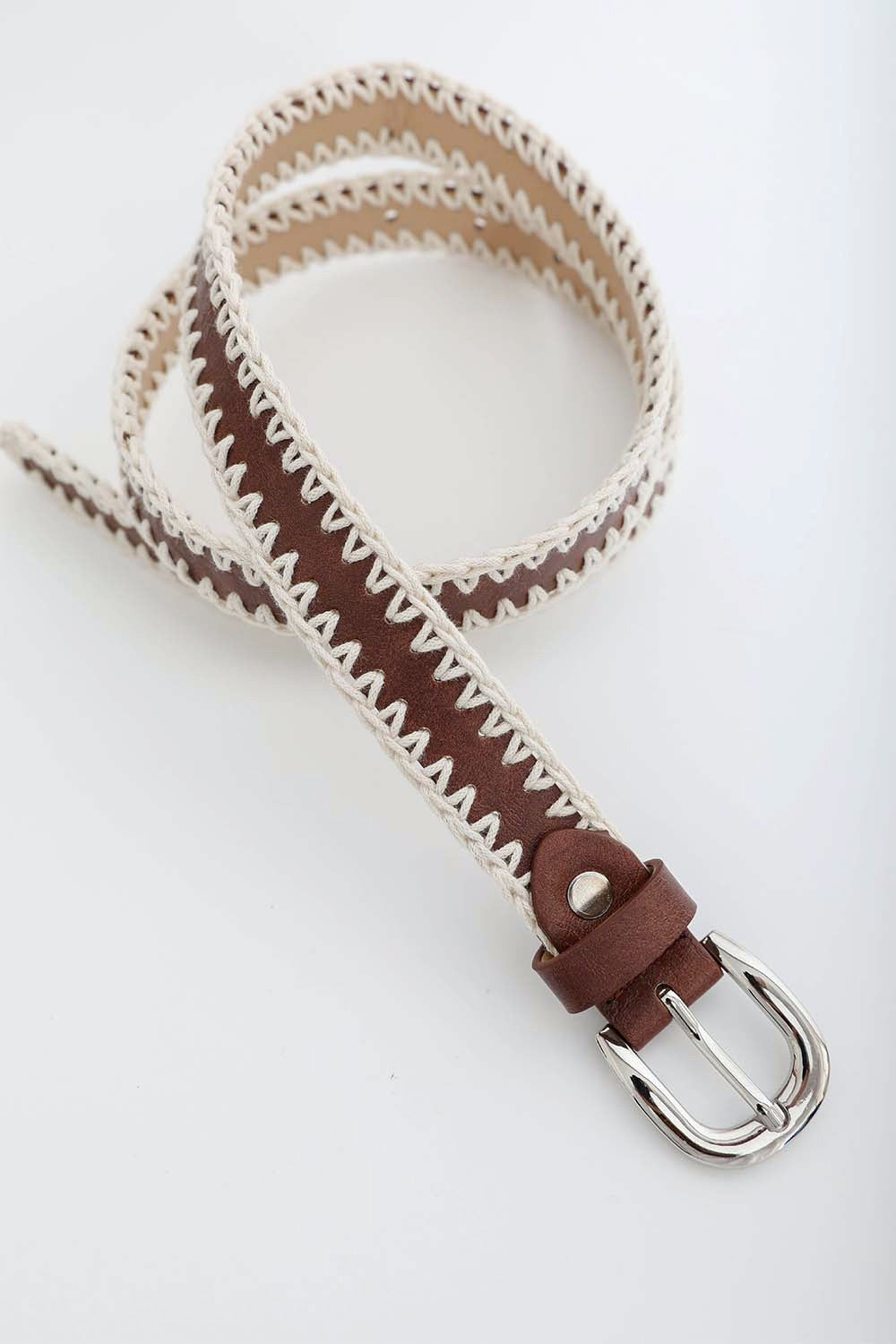 Crochet Vegan Leather Belt Belts Leto Collection Brown  