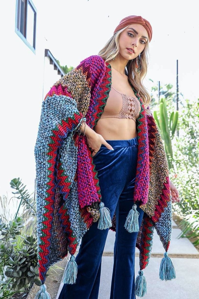 Cuddle Season Crochet Patterned Ruana - NeoKira Unlimited