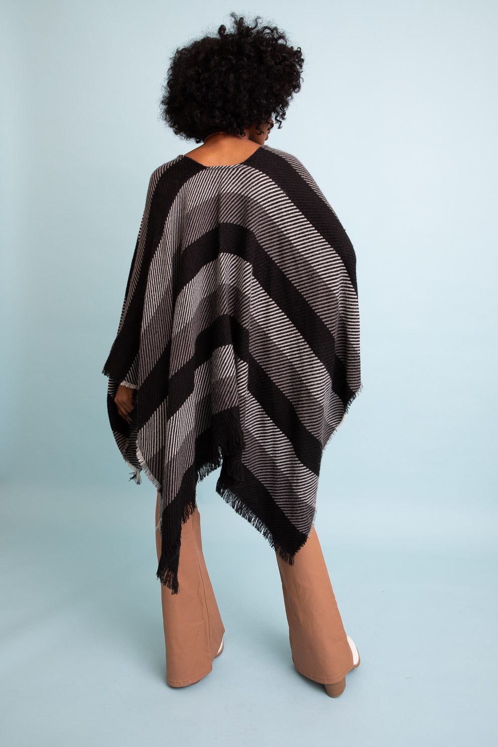 Cuddle Season Striped Knit Poncho Ponchos Leto Collection   