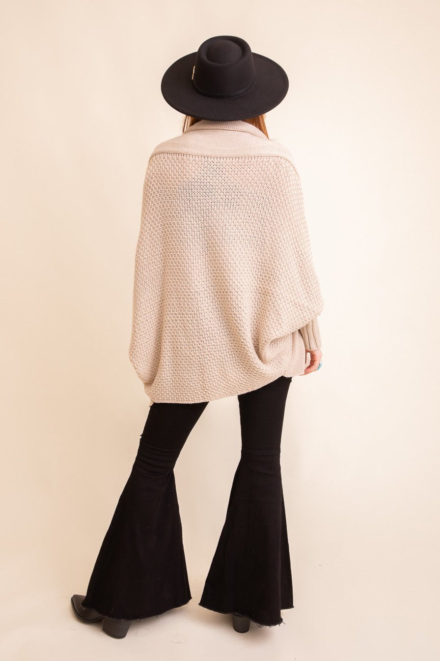 Cuddly Bat Sleeve Knit Cardigan Ponchos