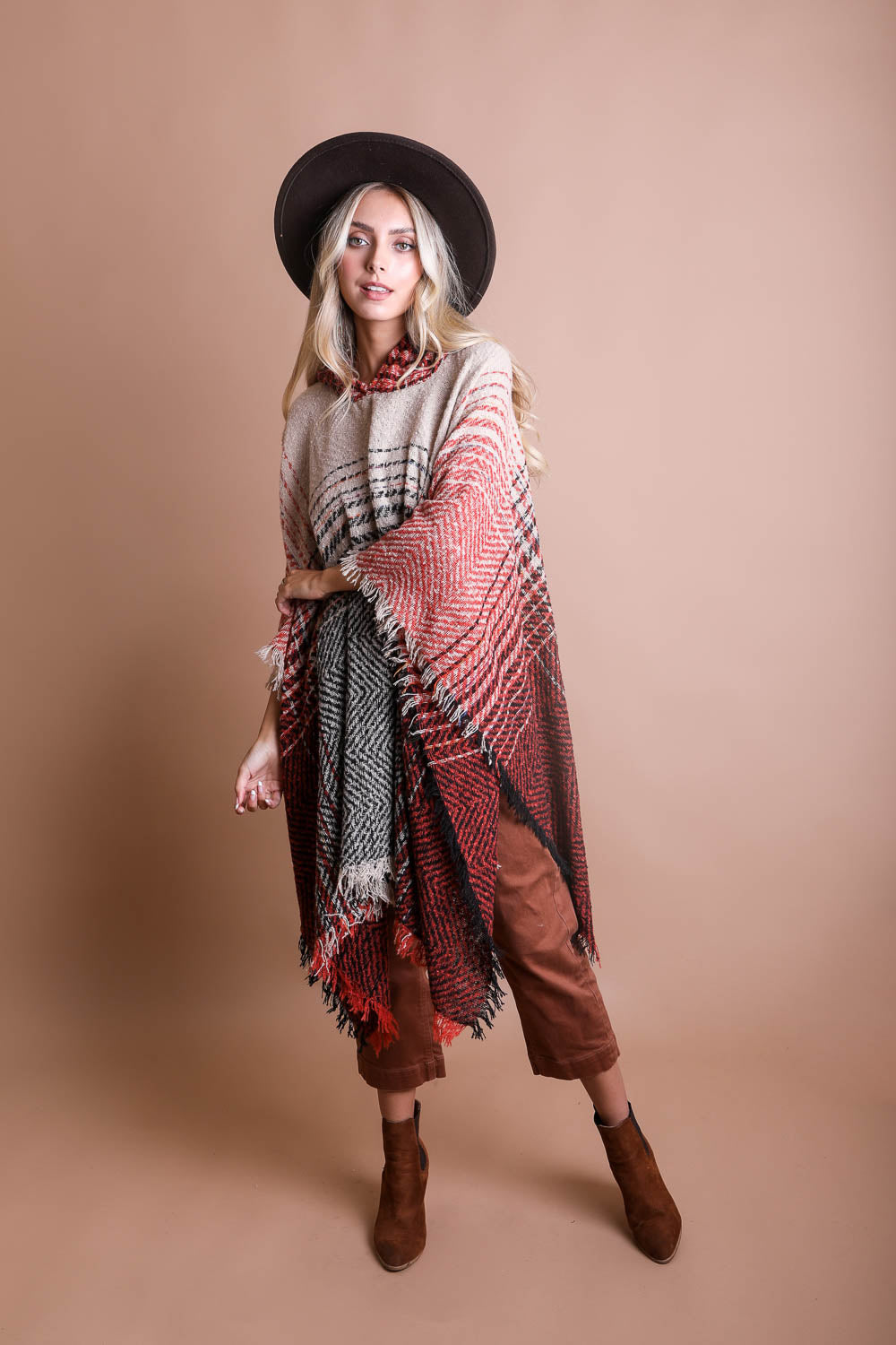 Cuddly Herringbone Hooded Poncho - NeoKira Unlimited