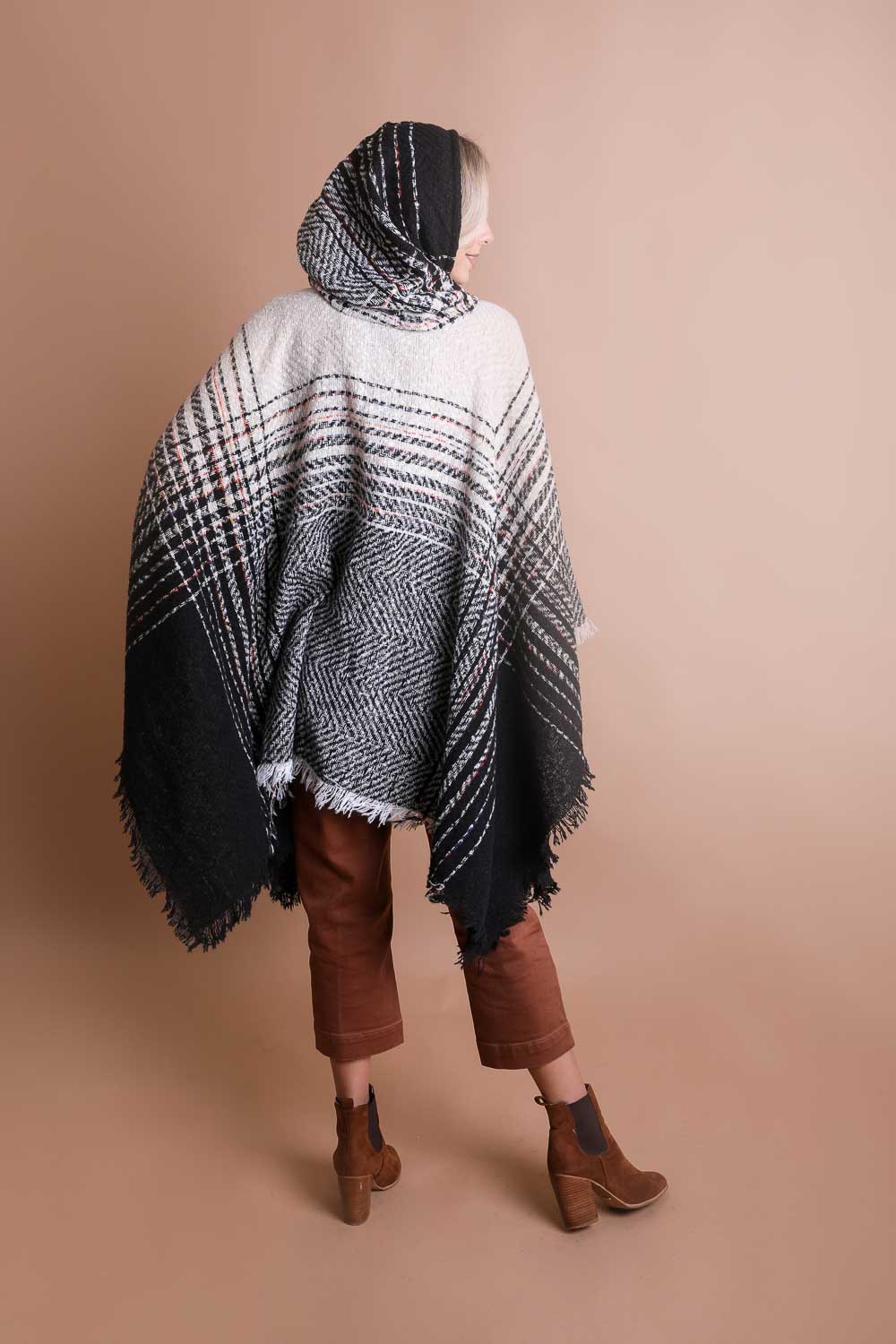 Cuddly Herringbone Hooded Poncho - NeoKira Unlimited