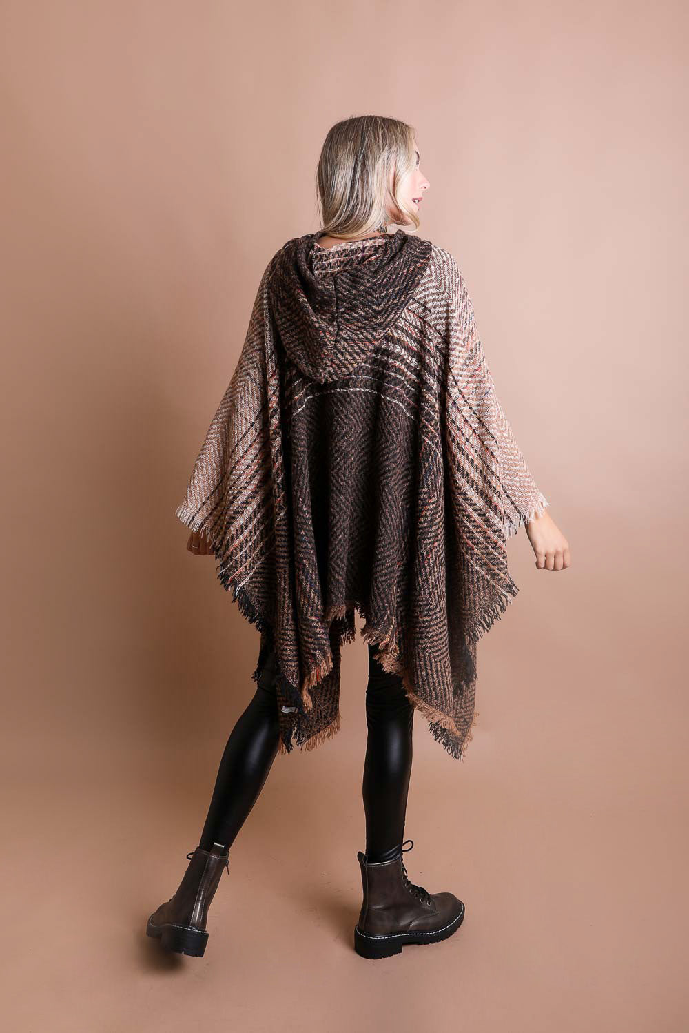 Cuddly Herringbone Hooded Poncho - NeoKira Unlimited