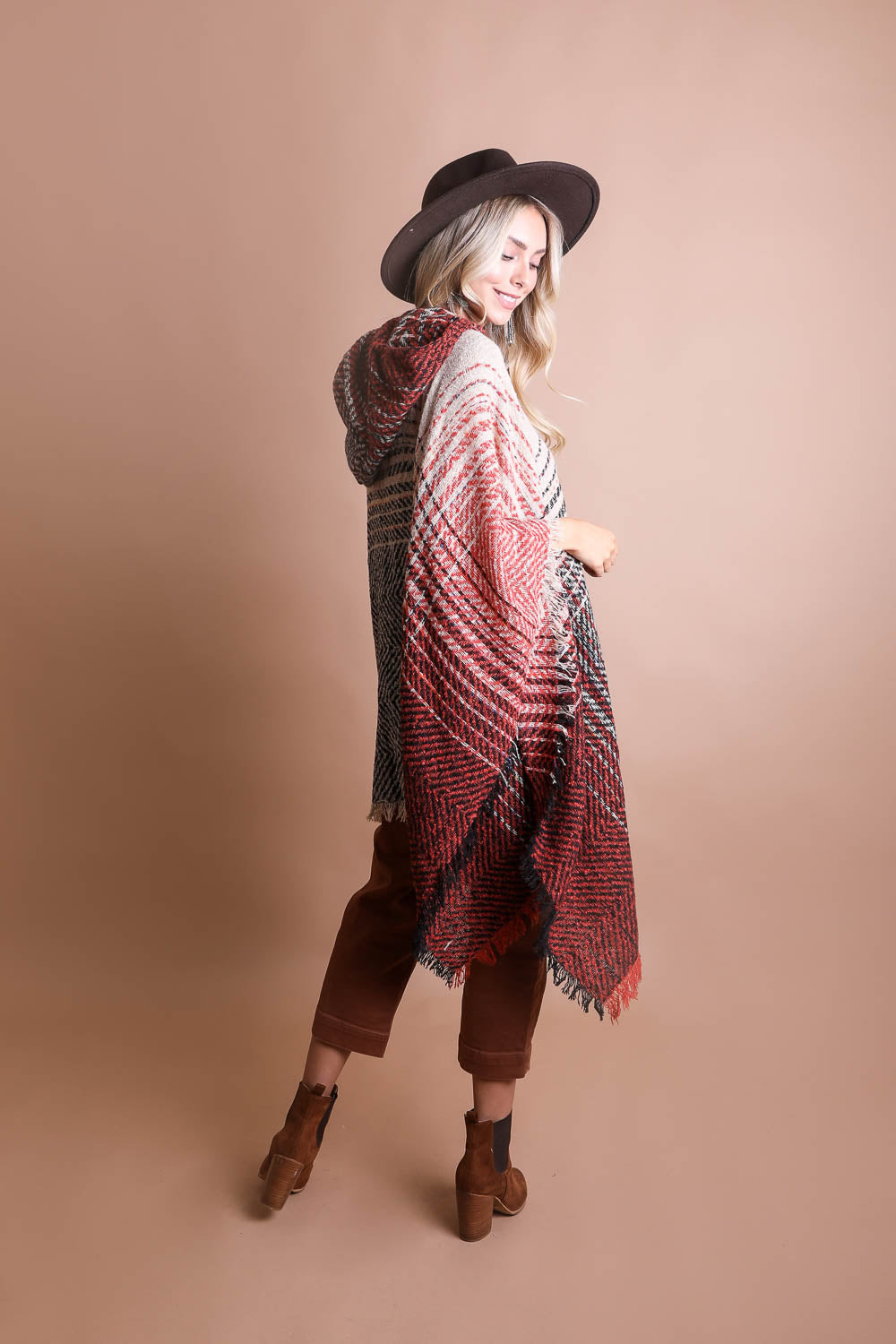 Cuddly Herringbone Hooded Poncho Ponchos Leto Collection   