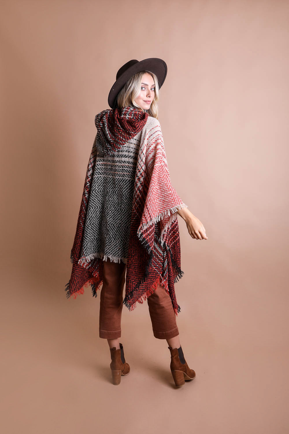 Cuddly Herringbone Hooded Poncho Ponchos Leto Collection   