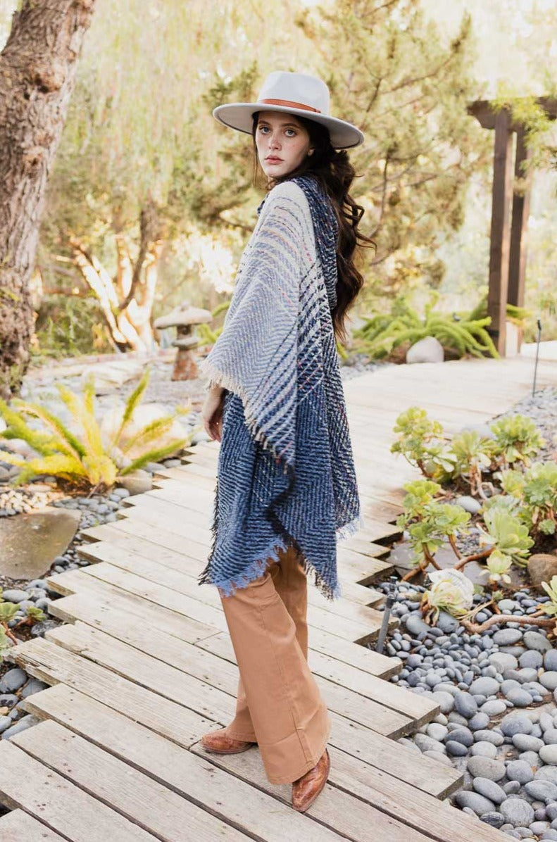 Cuddly Herringbone Hooded Poncho Ponchos Leto Collection   