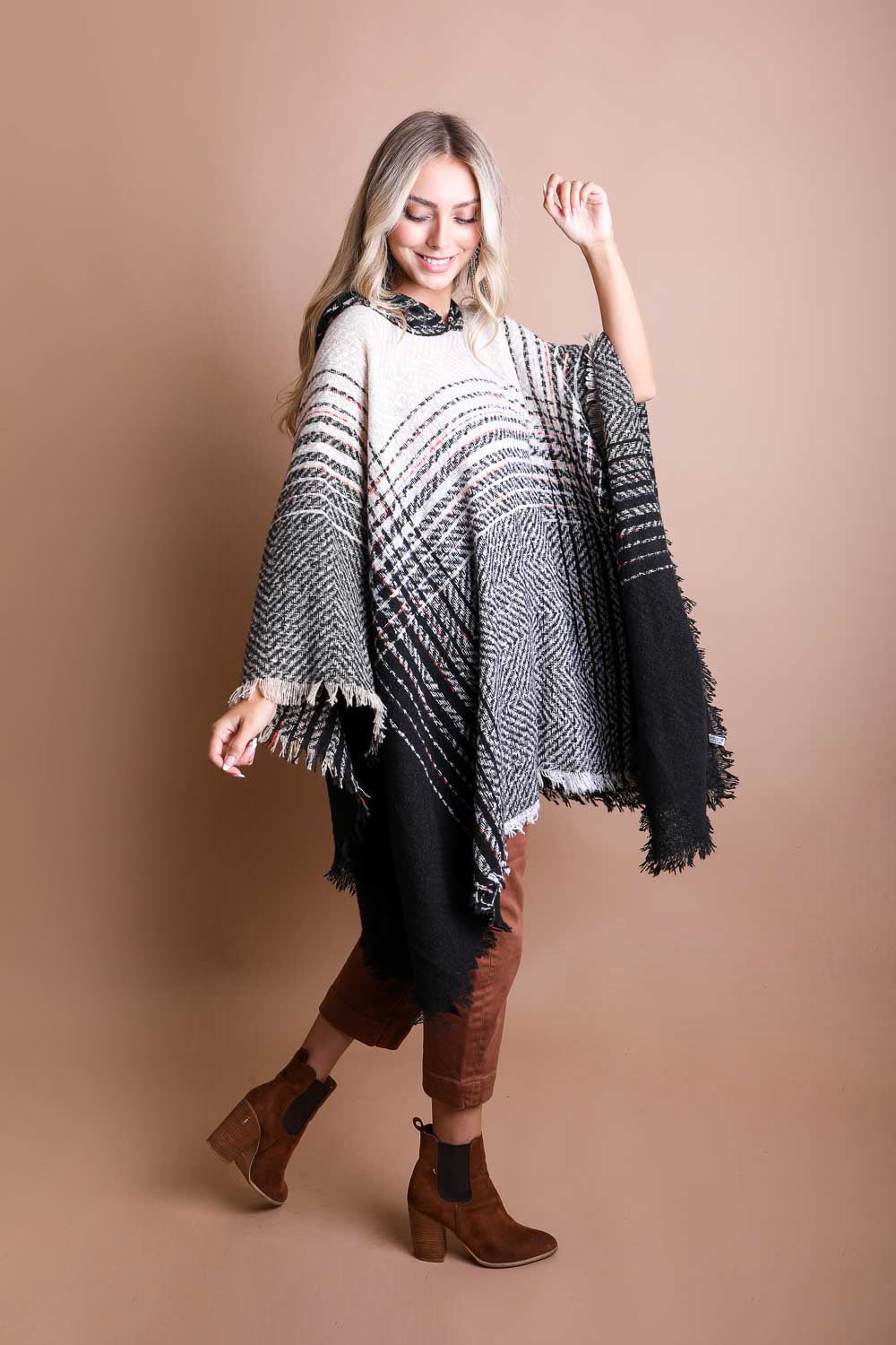 Cuddly Herringbone Hooded Poncho - NeoKira Unlimited