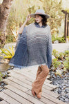 Cuddly Herringbone Hooded Poncho Ponchos Leto Collection One Size Blue 