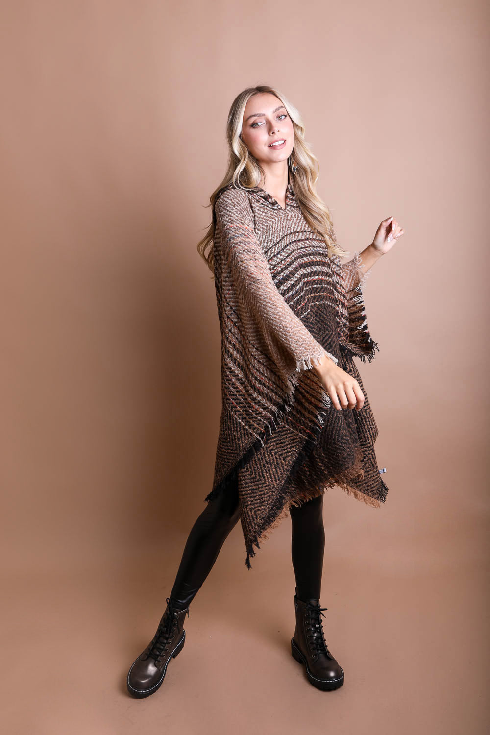 Cuddly Herringbone Hooded Poncho - NeoKira Unlimited