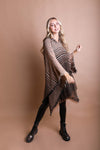 Cuddly Herringbone Hooded Poncho Ponchos Leto Collection One Size Mocha 