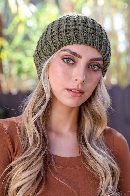 Cute Textured Pom Beanie Beanies Leto Collection Olive  