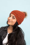 Cute Textured Pom Beanie Beanies Leto Collection Rust  