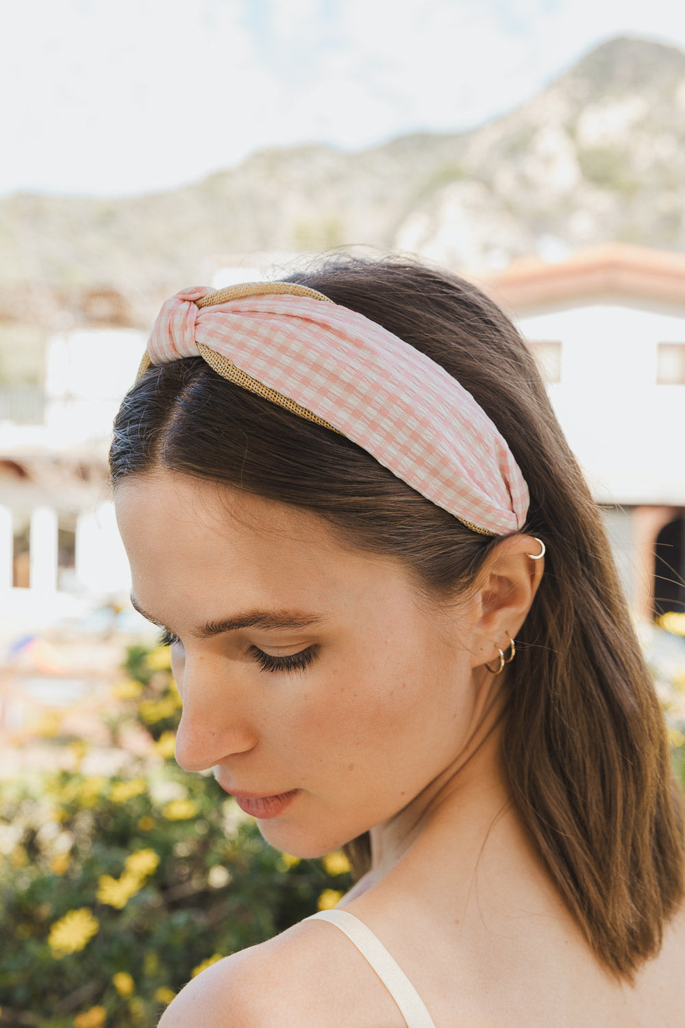 Cutesy Gingham Woven Knot Headband Headbands Leto Collection Blush  