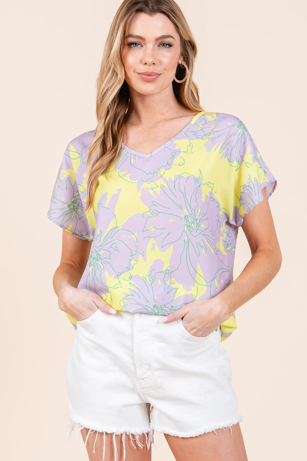 BOMBOM Floral Short Sleeve T-Shirt T-Shirt Trendsi   