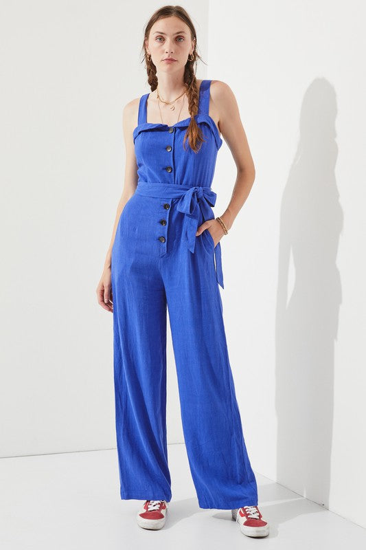 Jade By Jane Sleeveless Adjustable Strap Button Down Jumpsuit  Jumpsuits Jade By Jane ROYAL BLUE S 