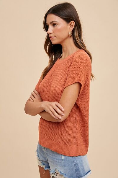 Annie Wear Round Neck Short Sleeve Sweater - NeoKira Unlimited