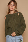 POL Cable Knit Cutout Long Sleeve Sweater Sweater Trendsi Dried Olive S 