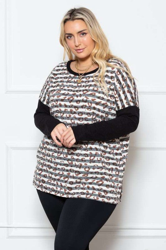 Jade By Jane Plus Size Statement Long Sleeve Top | Animal Print Casual Chic - NeoKira Unlimited