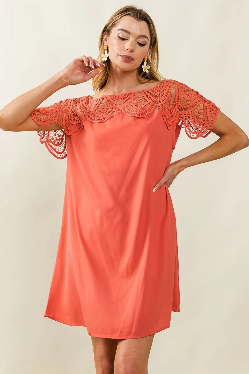 BiBi Crochet Lace Yoke Detailed Wrinkled Dress - NeoKira Unlimited