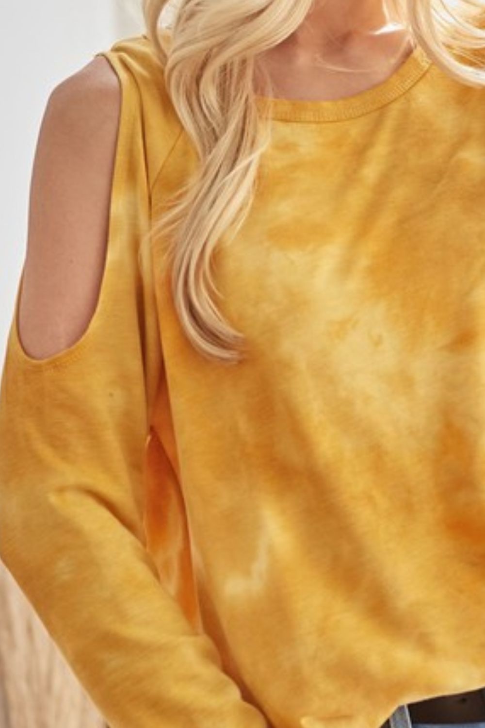 BiBi Tie-Dye French Terry Round Neck Cold Shoulder T-Shirt - NeoKira Unlimited