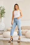 RFM Full Size Tummy Control High Waist Raw Hem Distressed Jeans Jeans Trendsi   