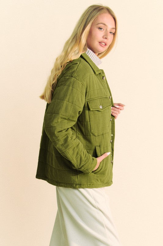 Davi & Dani Quilted Button Down Shacket with Chest Pockets - NeoKira Unlimited