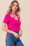 BiBi Cutout Asymmetrical Neck Short Sleeve T-Shirt T-Shirt Trendsi   